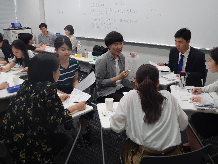 韓国語教室：初級　金曜日　グループに分かれて勉強中