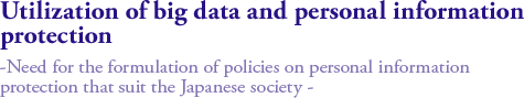 Utilization of big data and personal information protection 
-Need for the formulation of policies on personal information protection that suit the Japanese society -