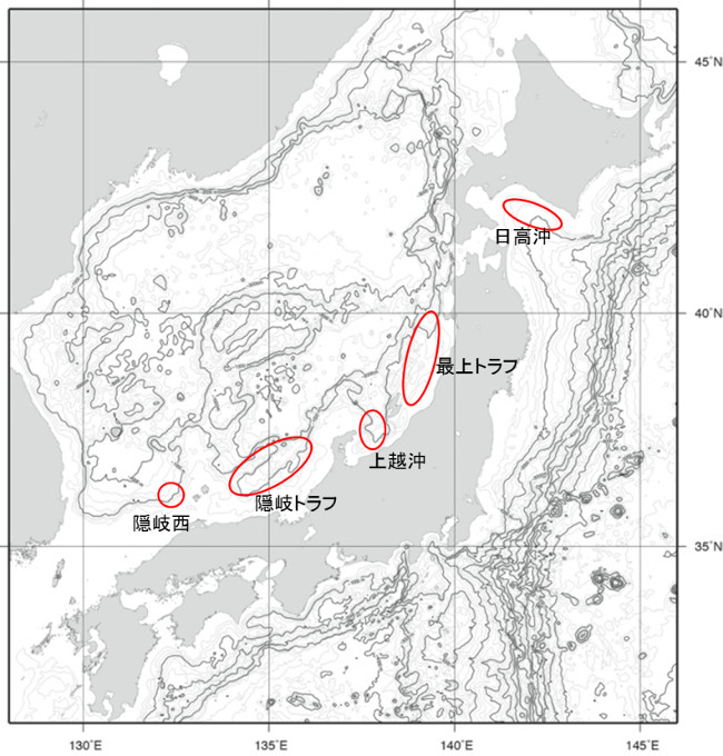 ▲図２ 2014年度広域地質調査を予定している海域