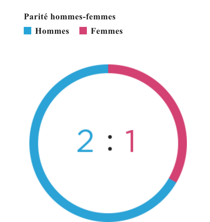 Parité hommes-femmes   Hommes:Femmes（2：1）
                