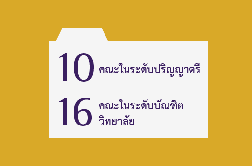 10 คณะในระดับปริญญาตรี 16 คณะในระดับบัณฑิตวิทยาลัย