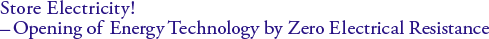 Store Electricity!
– Opening of Energy Technology by Zero Electrical Resistance –