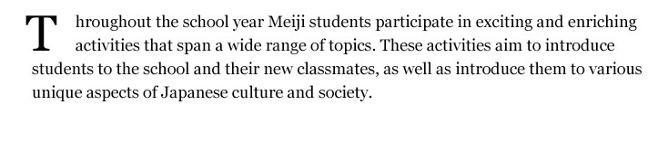 Throughout the school year Meiji students participate in exciting and enriching activities that span a wide range of topics. These activities aim to introduce students to the school and their new classmates, as well as introduce them to various unique aspects of Japanese culture and society.