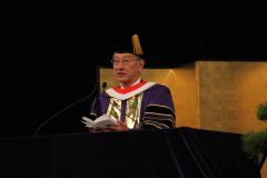 President Kenichi Fukumiya giving his address