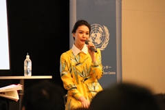 Ms. Chibana talking about the activities of the UN WFP