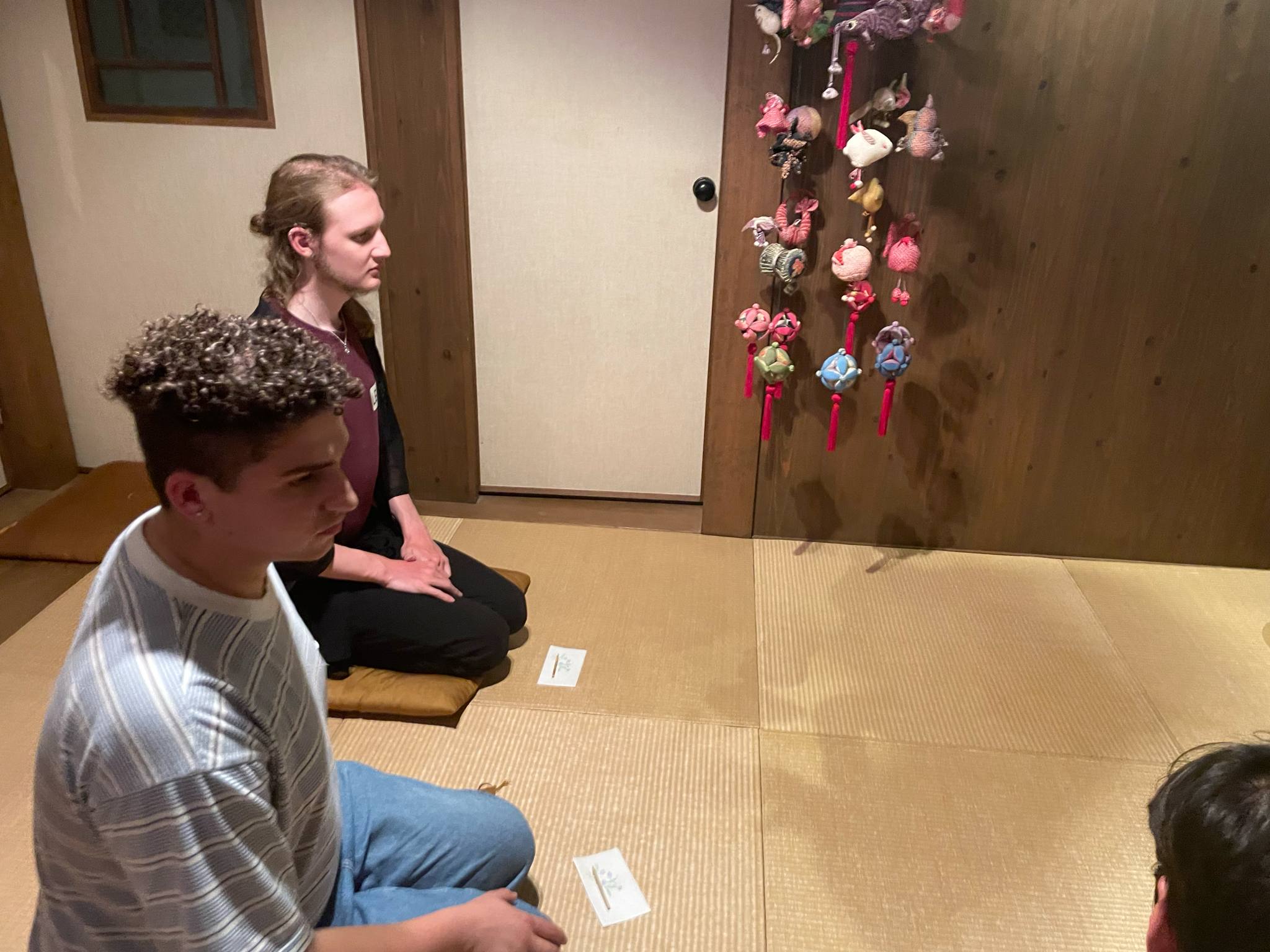 茶道の手さばきに見入る学生達