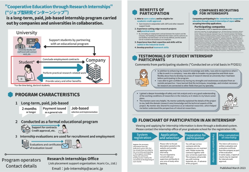 Overview of the internships for AY 2023 (PDF)