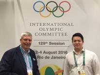 リオデジャネイロ市内で行われたIOC総会を取材するフーラATR編集長と橋本ATR Japan編集長