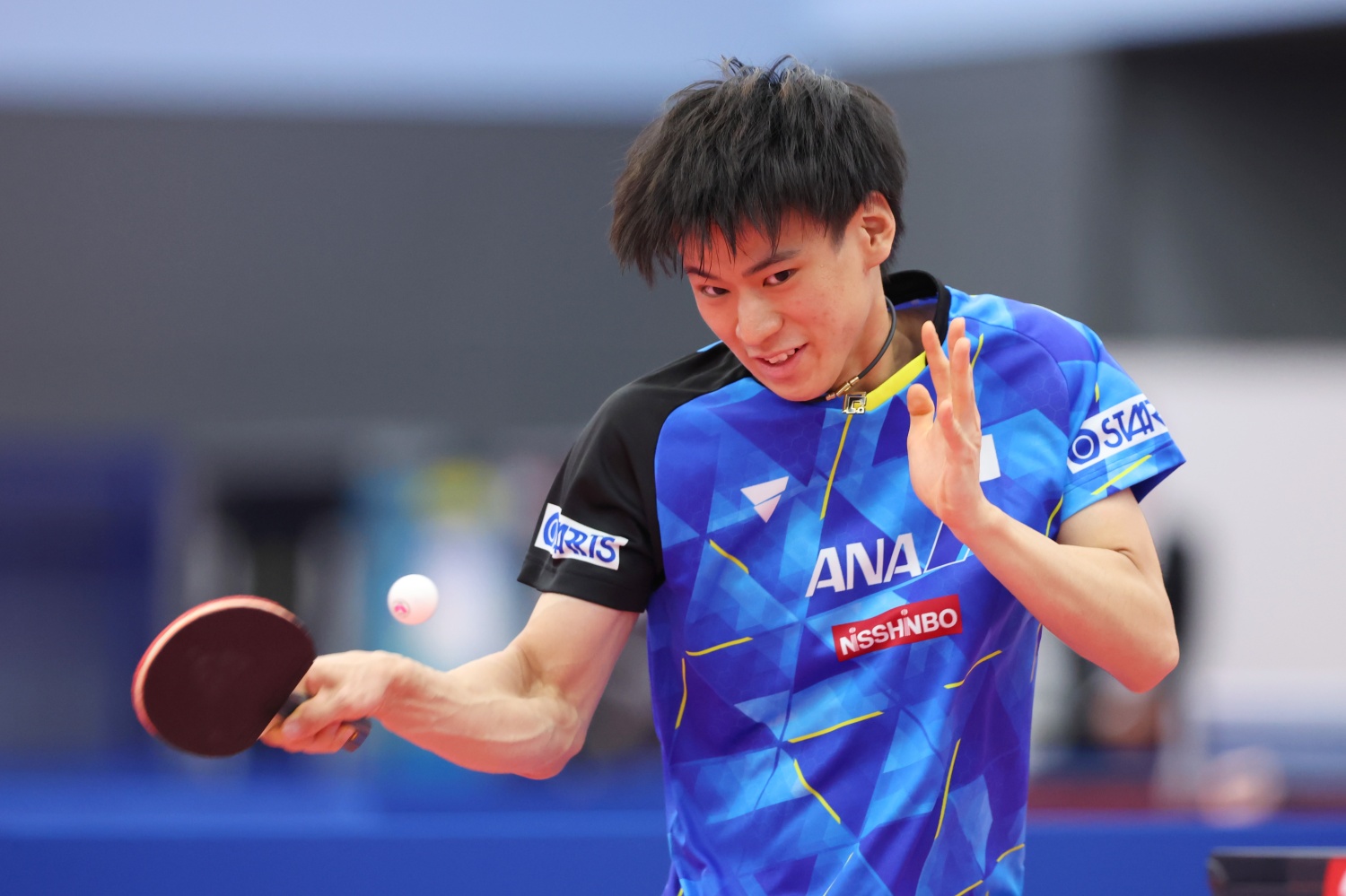 2024 世界卓球 団体戦 日本代表 公開練習時の戸上選手（写真：YUTAKA/アフロスポーツ）