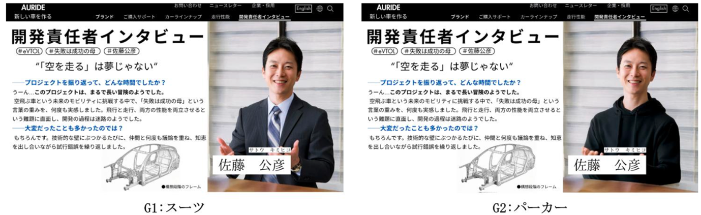 図5. 若手開発責任者の服装の実験に用いた開発責任者の画像 (Study 2)